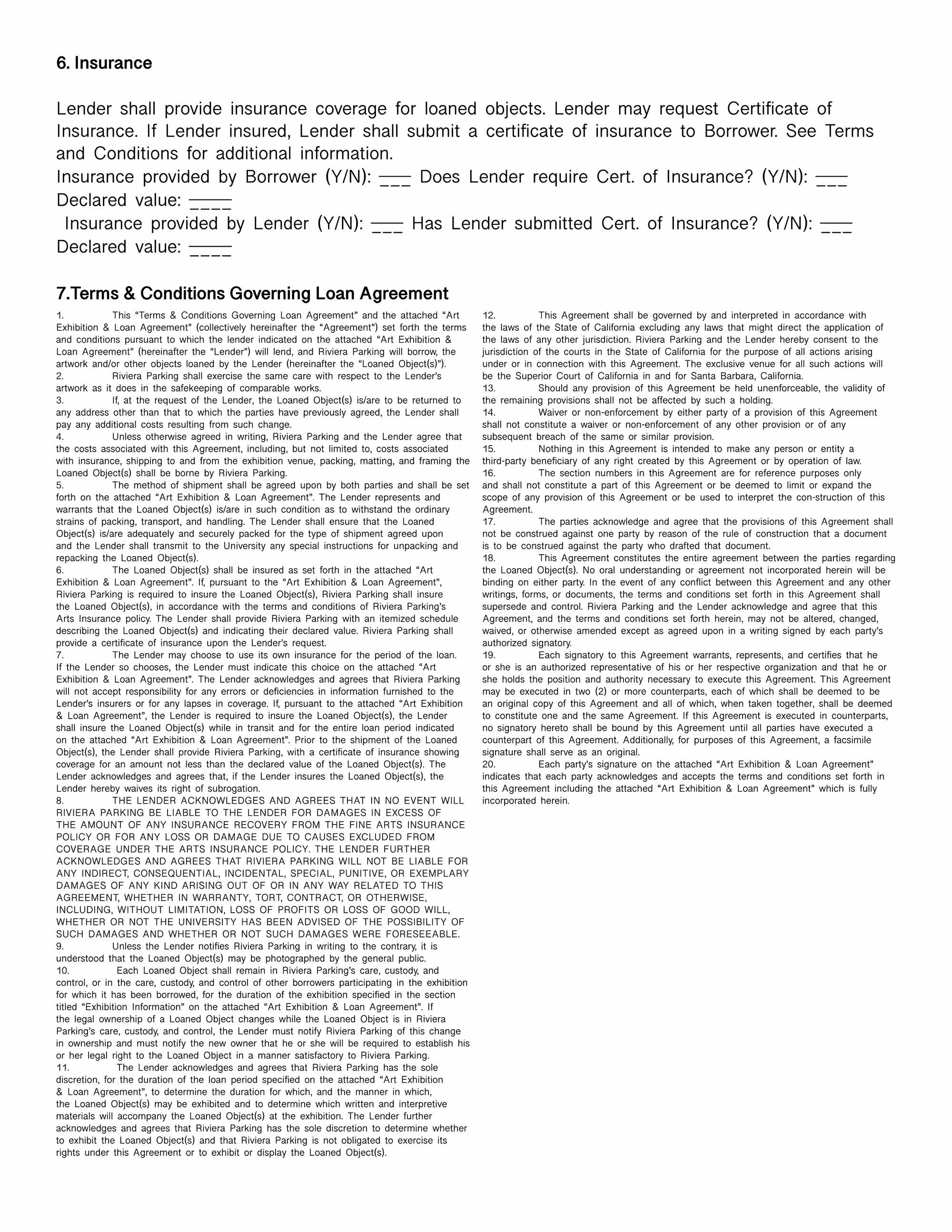 Art Exhibition and Loan Agreement Page 1